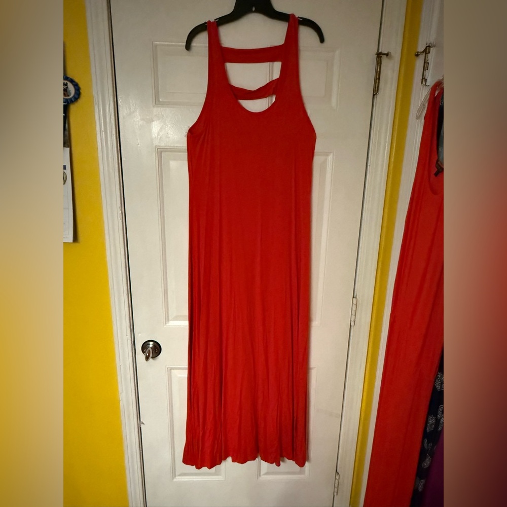 Chic Sleeveless Orange Peekaboo Cut-Out Back Maxi Dress, Size XL (TALL)